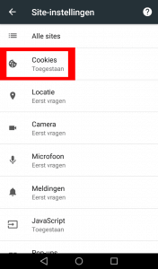 Android chrome cookies instellingen