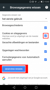 Android chrome browsegegevens wissen knop